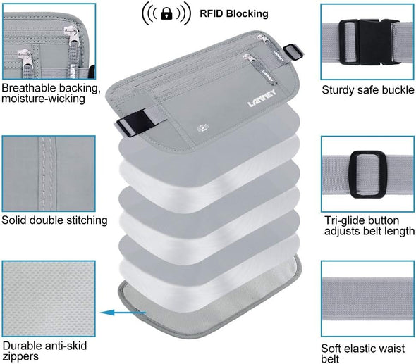 Money Belt for Travel Women and Men Slim Hidden Travel Wallet with RFID Blocking