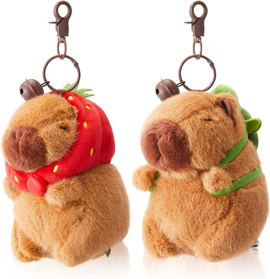 2 Pcs Capybara Plush Keychain Capybara Stuffed Animals Toy Pendant for Graduation Gifts Exchange Birthday Party(Turtle Bag, Strawberry Hood)