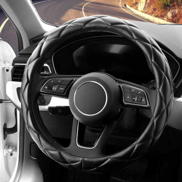 Soft Microfiber Leather Steering Wheel Cover, Universal 15 Inch for Women Girls, Fit Vehicles, Sedans, Suvs, Vans, Trucks - Black