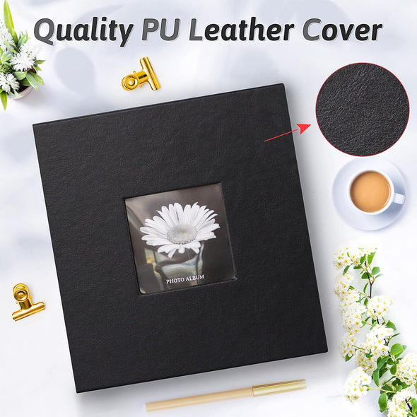 Popotop Photo Album 4X6 200 Photos with Writing Space, Leather Cover Album with Display Picture Window, Photo Book for Wedding Family Baby Gift