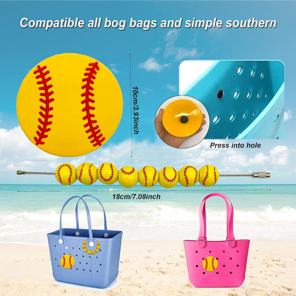 2Pcs Sports Charms for Bogg Bag Accessories, Baseball Softball Soccer Basketball Football Bag Charms Compatible with Bogg Bag Original All Models Inserts for Handbag Beach Tote Decoration