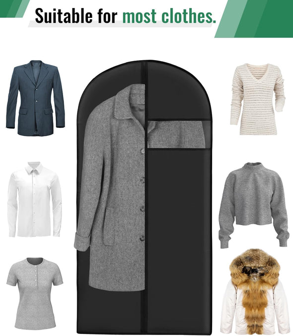 Garment Bags for Hanging Clothes (8 Packs?43 Inches) Washable Black Suit Bags for Closet Storage and Travel with Clear Window