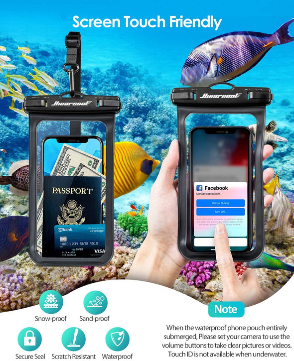 Hiearcool Waterproof Phone Pouch, Waterproof Phone Case for Iphone 16 15 14 13 Pro Max, IPX8 Cellphone Dry Bag Beach Cruise Ship Essentials 2Pack-8.3"