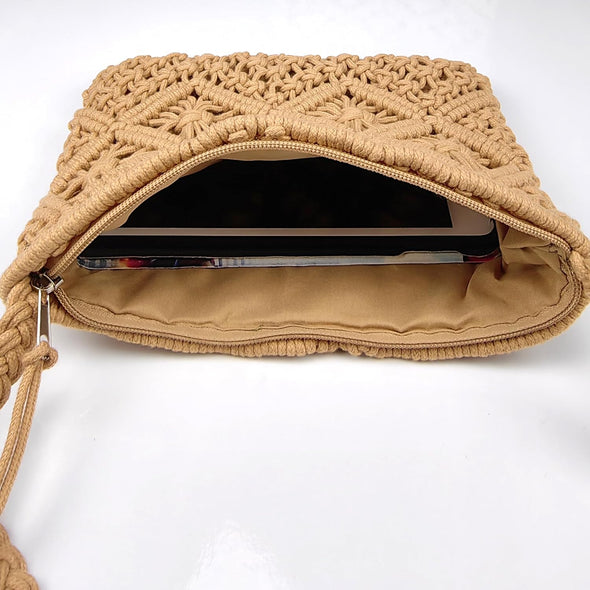 Boho Crossbody Handbag,Handwoven Cotton Rope Shoulder Bag,Summer Beach Clutches Bags for Women,Handmade Purse