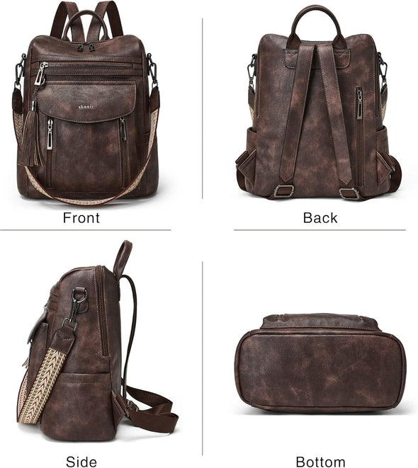 Backpack Purse for Women Fashion Leather Backpack Purse Designer Travel Backpack Convertible Shoulder Bag with Wristlet for Work College