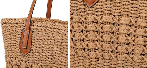 Women'S Straw Shoulder Bag Large Rattan Woven Totes Summer Travel Beach Handbag Handmade Top Handle Purse
