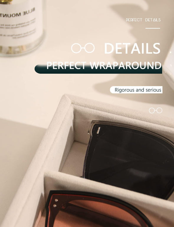 Coward Sunglass Organizer, Beige Velvet Glasses Trays - Eyeglasses Watches Jewelry Display - Men Women (8 Grids)