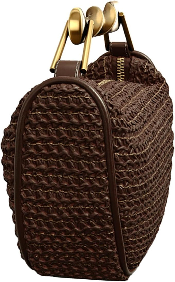 JYG Handmade Straw Crossbody Bags for Women Mini Summer Satchel Purse Fashion Woven Shoulder Handbags with 2 Straps