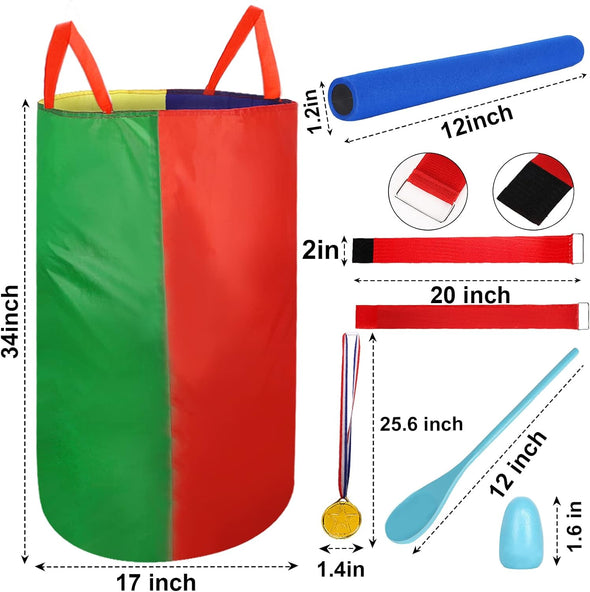 4-8 Player Potato Sack Race Bags Backyard Games for Kids and Adult, Field Day Birthday Party Outdoor Games for Kids Family,Carnival Games,Egg and Spoon Race,3 Legged Race,Relay Batons,Easter Fun Games