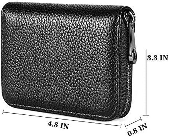 Genuine Leather Credit Card Holder Wallet RFID Blocking Secure Card Case ID Case Organizer Zipper Wallet (A-Classic Black)