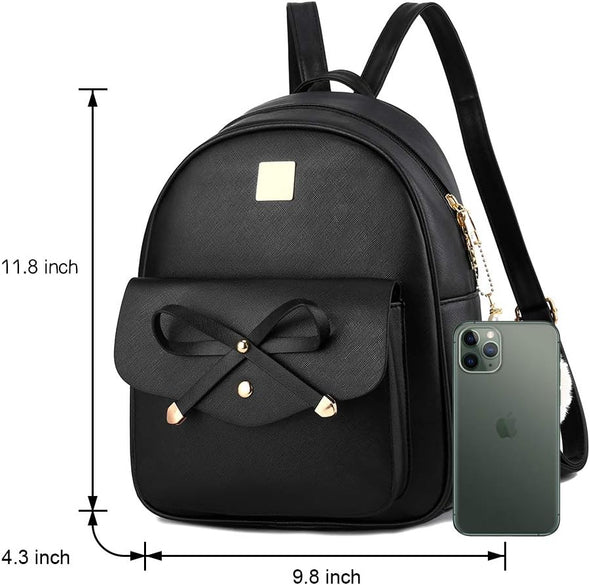 I IHAYNER Girls Bowknot 3-Pieces Fahsion Leather Backpack Backpack Purse for Women Rucksack for Ladies Shoulder Bag