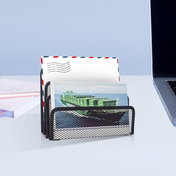 Wishacc Desk Mail Organizer Small File Holders Letter Organizer Metal Mesh Document/Filing/Folders/Paper Organizer for Desktop