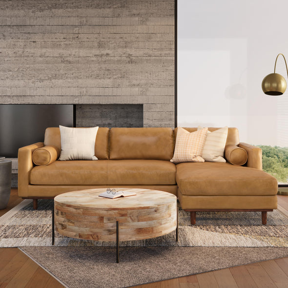 SIMPLIHOME Morrison Mid Century Genuine Leather Sectional Sofa, Sienna Full Grain Leather