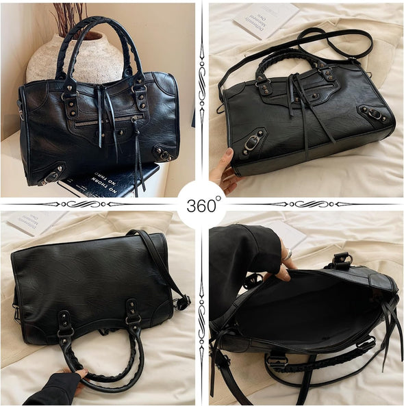 Crossbody Tote Bag for Women – Rivet Studded Hobo Shoulder Purse, Trendy Goth Work Boston Bag
