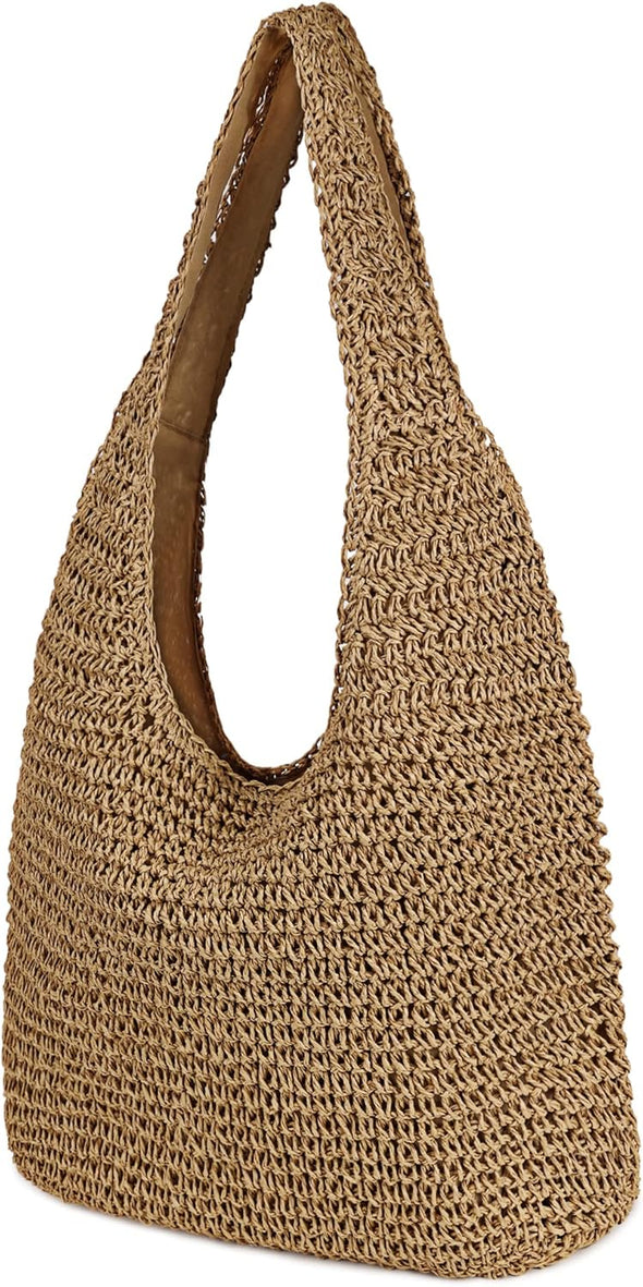 Women Large Straw Beach Bag Handmade Woven Shoulder Bags Hobo Tote Handbag Purse for Summer