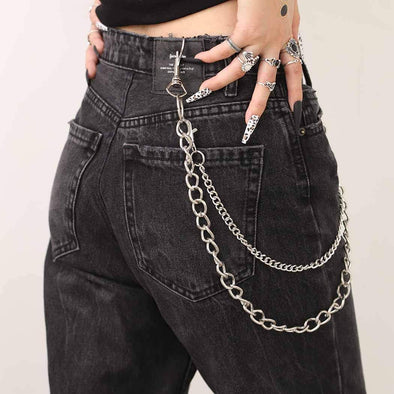 Bounzhi Hip Hop Pants Jean Chain Goth Punk Silver Trousers Chains Biker Heavy Thick Wallet Pocket Chains Silver Keychains Body Jewelry for Men and Women (Silver), Free Sizes