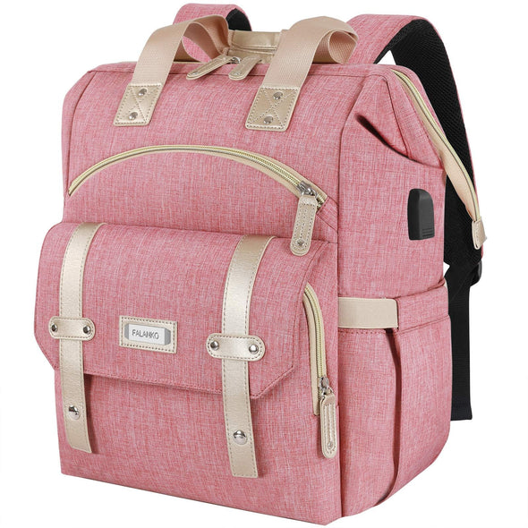 FALANKO Wide Open Pink Backpack with  USB Charging Port