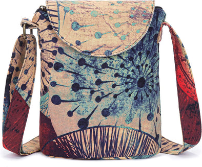 OPQRSTU Women'S Retro Small Size Canvas Shoulder Bag Hippie Boho Crossbody Handbag