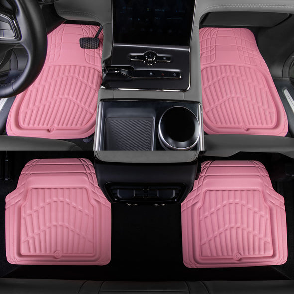 CAR PASS 4 Piece Leather Car Floor Mats, Anti-Slip Burr Bottom for SUV Truck Auto Sedan Van Pink