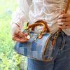 JOZZYAPA Mini Denim Boston Barrel Bags, Quilted Checkered Handbag, Crossbody bags
