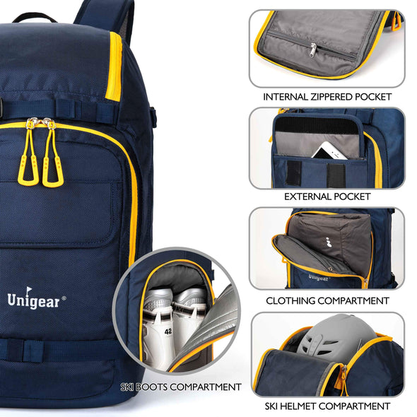 Unigear 50L Ski Boot Travel Backpack for Ski Helmet, Goggles, Gloves & Accessories