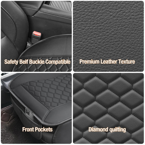 Elantrip Luxury Leather Car Seat Covers, Anti-Slip Waterproof & Full Protection Universal - Black, 2Pack