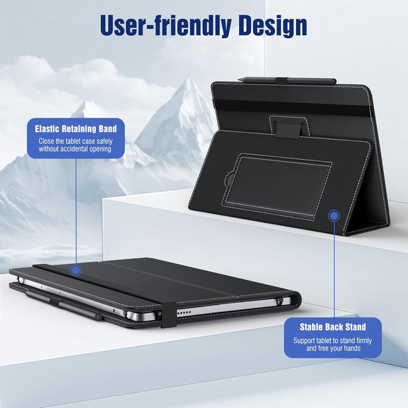Timovo Universal Case for 10.1 Inch Android Tablet with Pen Loop, Lightweight Folding Stand Cover with Hand Strap for All 9"-11" Touchscreen Tablet, Black