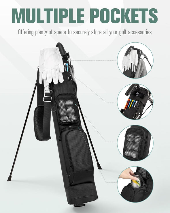 Golf Stand Bag, Lightweight Par 3 Golf Bag Holds up to 7 Clubs with Two Way Dividers Cooler Pocket Shoulder Strap and Multiple Storage Pockets for Men and Women