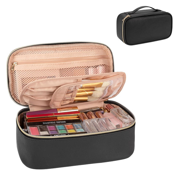 OCHEAL Small Cosmetic Bag,Portable Cute Travel Makeup Bag for Women and Girls Makeup Brush Organizer Cosmetics Pouch Bags-Black