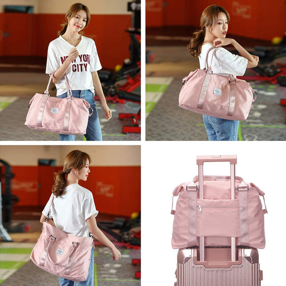 Womens Travel Bags, Weekender Carry on for Women, Sports Gym Bag, Workout Duffel Bag, Overnight Shoulder Bag Fit 15.6 Inch Laptop Pink Large