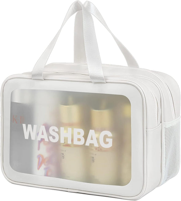 Travel Toiletry Bag for Women and Men, Matte Translucent Toiletry Bag with Handy Handle, Makeup Cosmetic Organizer Bag for Travel Toiletries Accessories (White-Xl)