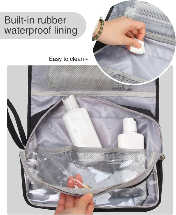 Relavel Travel Hanging Toiletry Bag for Men Women Travel Kit Shaving Bag Waterproof Large Makeup Bag Wash Bag Makeup Organizer Cosmetic Case for Bathroom Shower Black