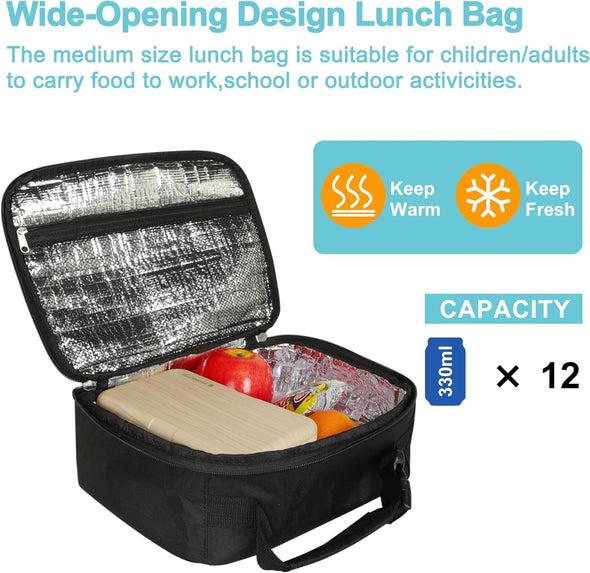 Esouler Lunch Box Kids Insulated Lunch Bag for Boys & Girls Durable Children Lunchbox for School with Water Bottle Holder-Black