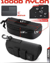 WYNEX Tactical Molle Glasses Pouch, Shockproof Eyeglasses Case Hard Shell, Sunglasses Case with Clip and Zipper, Protective Box with Flag Patch, for Most Glasses, Sunglasses, Goggles