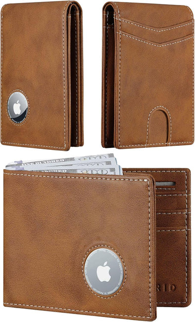 Furid Apple Airtag Wallet Men Slim: Air Tag Wallet with Airtag Holder, RFID Blocking, Bifold, Front Pocket, Minimalist Card Wallet, Carbon Fiber Wallet