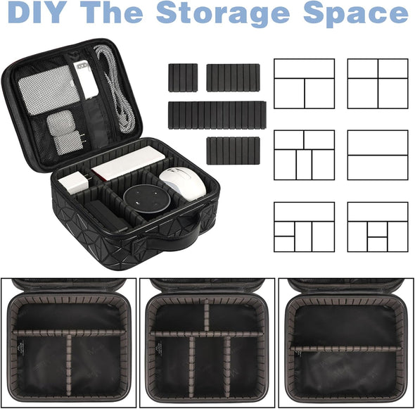 MATEIN Cable Organizer Bag, Waterproof Travel Electronic Storage with Adjustable Divider, Shockproof Portable Double Layer Tech Bag Carrying Case for Cord, Earbuds, Charger, SD Card, DJ Gifts, Black