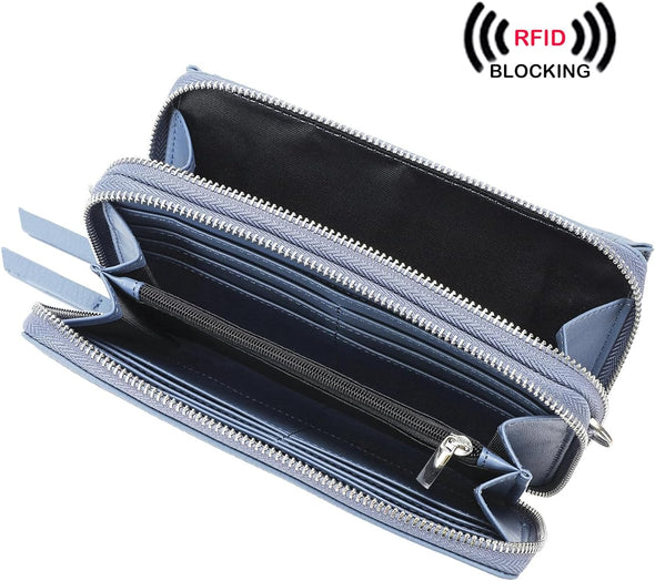 Lanyani RFID Crossbody Wallet Wristlet Purse with Phone Pocket for Women Vegan Leather