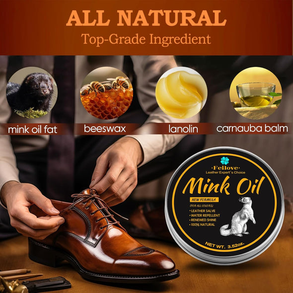 4-In-1 Mink Oil Leather Conditioner and Cleaner 3.52 Oz - Premium Waterproof Formula for Boots and Shoes
