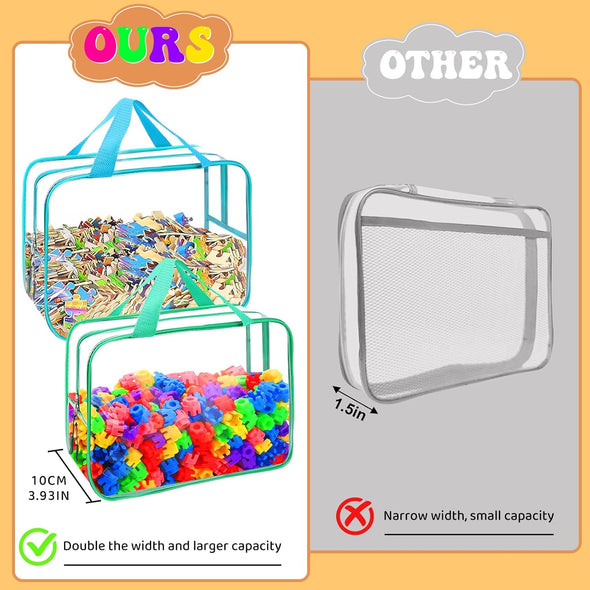 8 Packs 8 Colors Large Toy Storage Bags, Reusable Clear PVC Board Game Storage, Toy Organizers and Storage Bags with Zipper for Building Blocks, Puzzle and Handmade Accessories, Clear Toiletry Bag