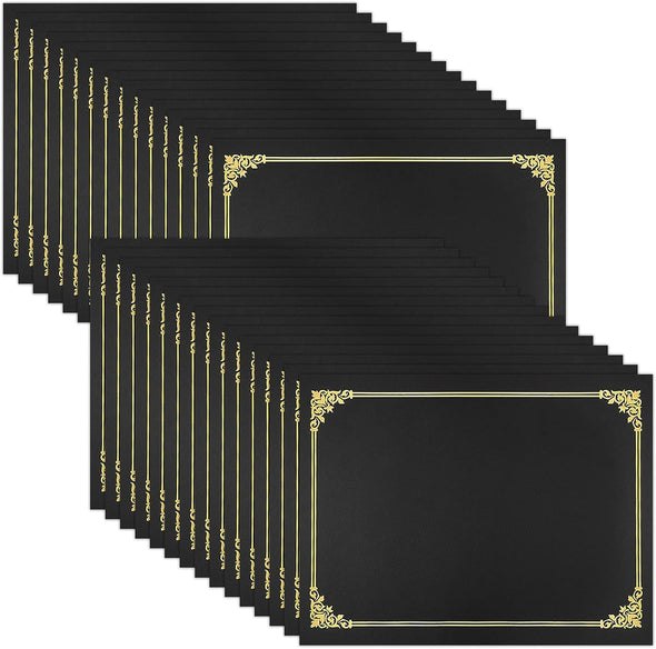SUNEE Certificate Holders(Black, 30 Packs), Diploma Covers Gold Foil Border, for Letter Size 8.5X11 Certificates, Cardstock, Document Papers