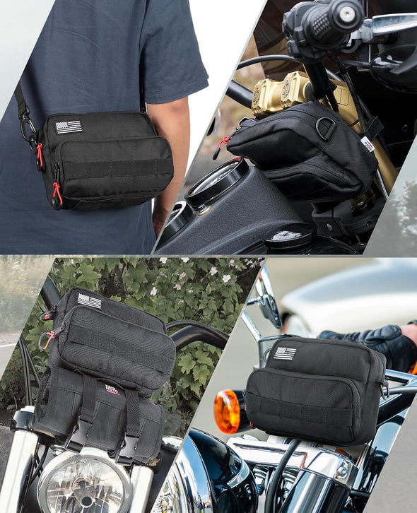 KEMIMOTO Motorcycle Bag, Handlebar Tool Bag Storage Accessory Saddlebag Universal for Front Fork Handle Bar Sissy Bar Compatible with Cruiser Softail Dyna Sportsters