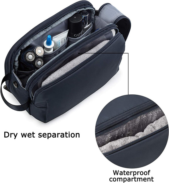 BAGSMART Toiletry Bag for Men, Travel Toiletry Organizer Dopp Kit Water-Resistant Shaving Bag for Toiletries Accessories, Door Room Essentials,Navy Blue-Medium