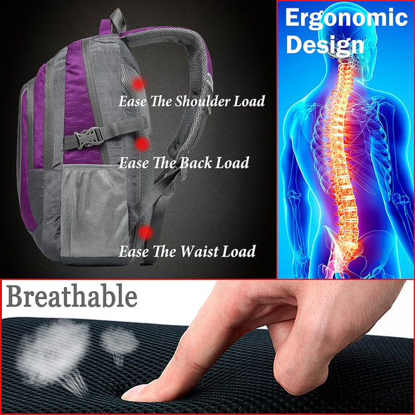 Proetrade Backpack Bookbag for College Sturdy Travel Business Hiking Fit Laptop up to 15.6 Inch Multi Compartment Gifts for Men Women Night Light Reflective (Purple A)
