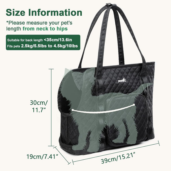 Pecute Dog Purse Carrier, Dog Carrier with Pockets for Small Dogs, Fits Dogs 5.5 Lbs to 11 Lbs, Lightweight Dog and Puppies Tote Bag Carrier, Outing, Travel, Vet, Black