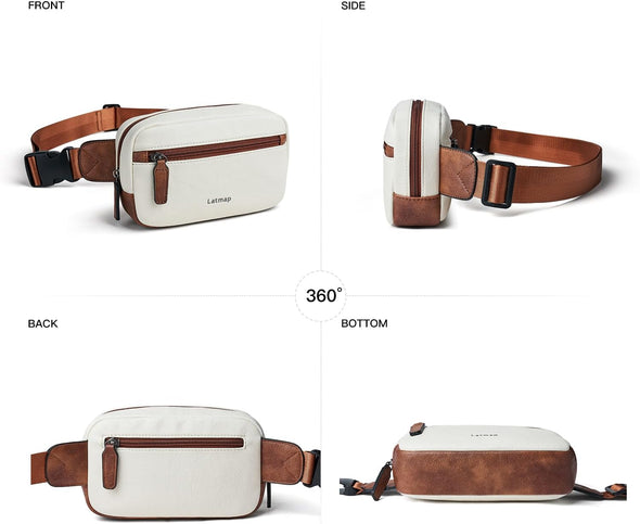 2L Fanny Packs Everywhere Belt Bag Small Fashion Crossbody Waist Pack Faux Leather Waterproof Sling Chest Bag for Women Trendy Beige