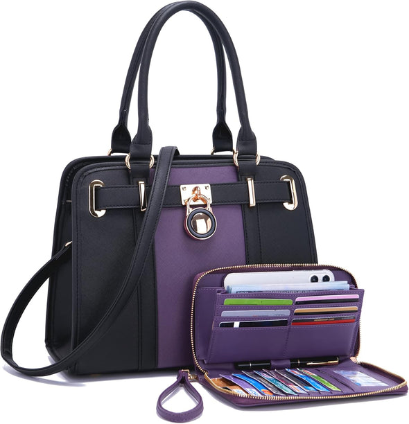 Handbags Sets for Women Shoulder Bags Top Handle Work Satchel Tote Purses Set with Matching Wallet 2Pcs