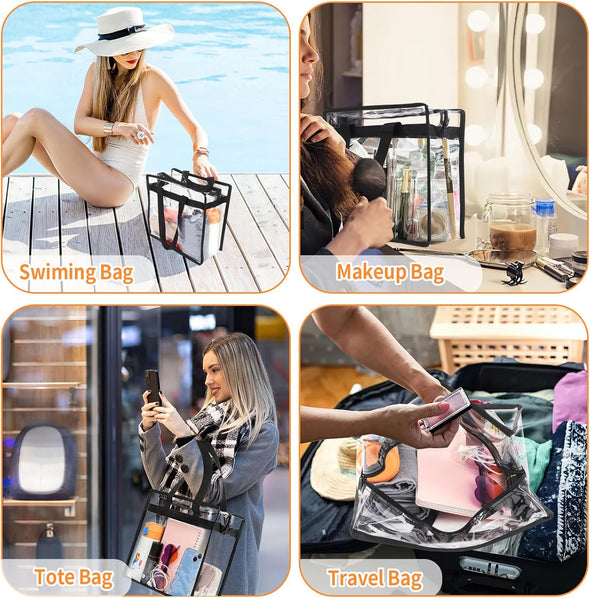 Clear Bag for Stadium Events Approved, 12X6X12 Large Transparent Tote Bag with Zipper for Gym Concert Sports Festivals