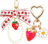 2Pcs Strawberry Keychain Charm Cute Bag Charms Flower Daisy Pearl Bow Keychain Strawberry Gift for Women