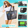 EASYFUN Beach Bag Large Mesh Beach Bag Lightweight Beach Tote with 9 Pockets Foldable Beach Accessories