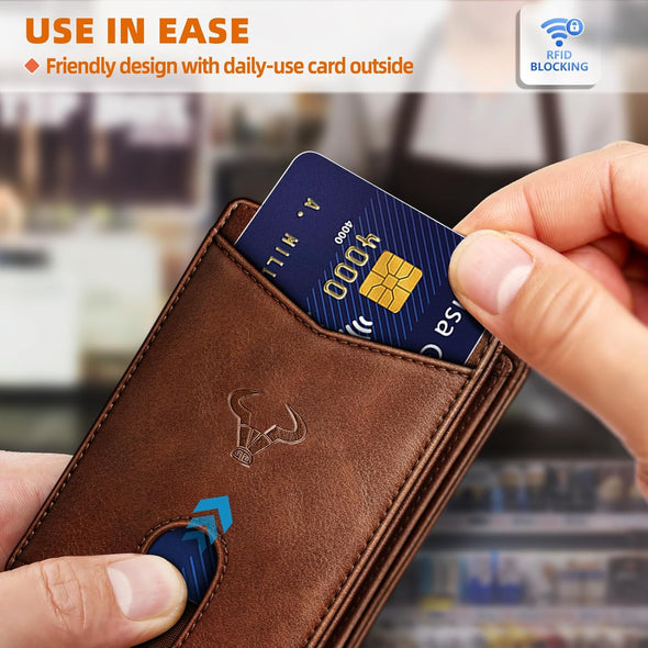 BULLIANT Men Wallet, Slim Leather Wallet Front Pocket Card Holder Gift for Men 11 Slots RFID Blocking